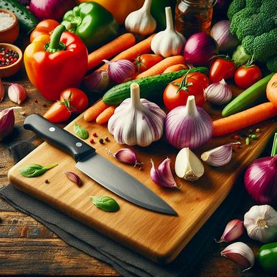 fresh garlic cloves on a wooden cutting board